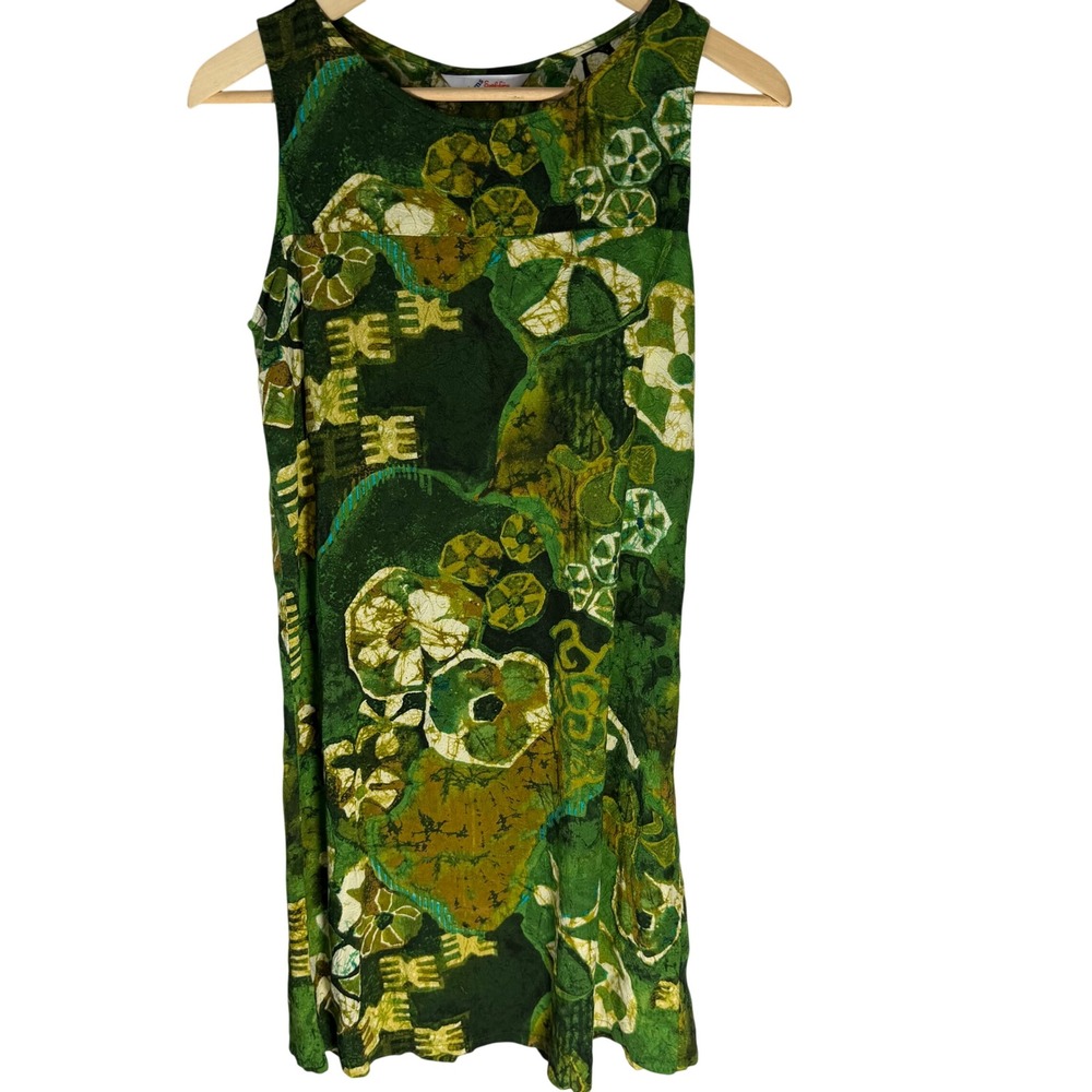 Jams World Surfline Hawaii Dress Small Tiare Green Batik‎ Rayon Shift Sleeveless
